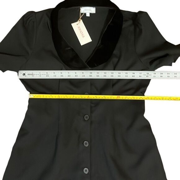 Rihoas The Black Mini Dress Size Large Velvet Lapel‎ Cap Sleeve Button-up NWT - Picture 5 of 8